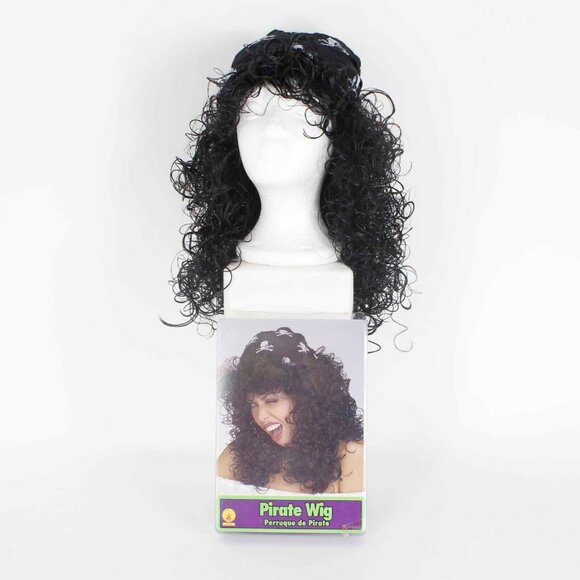 Rubie's Costume Co. OS Black White Curly Long Hair Skull Cap Pirate Wig - Picture 4 of 4